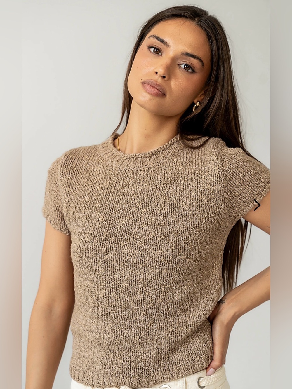 Women's Short Sleeve Knit Top in Taupe